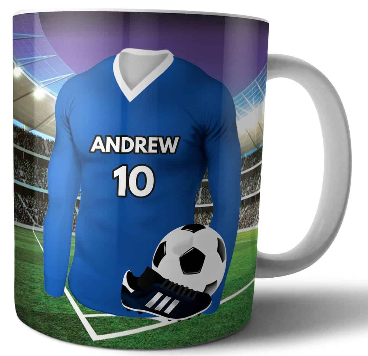 AK Giftshop Personalised Gift - Football Shirt - Mug -Tea Coffee Cup - Birthday - Christmas - Stocking Filler - Secret Santa - Any Team Colours (Leicester City)