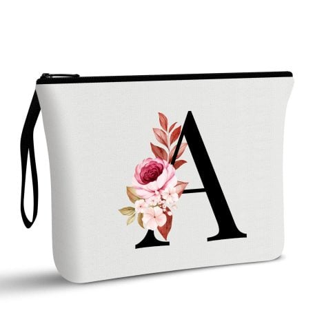 Customized Alphabet Makeup Pouch – Ideal Presents for Women, Mums, BFFs, Bride’s Squad – Letter “A”