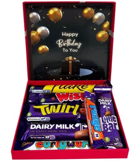 Birthday chocolate gift box – The perfect present for British chocolate enthusiasts who love Dairy Milk, Wispa, and Flake.