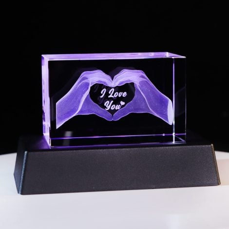 Engraved 3D Heart in Hands Crystal Keepsake: A Perfect Ornament to Celebrate Love on Special Occasions