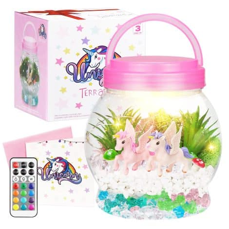 FHzytg Unicorn Terrarium Kit – Create a magical glow with 3 light modes, perfect for creative kids.