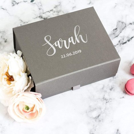 Beautifully designed personalized gift box with your name, featuring stunning pink color and real foil accents.