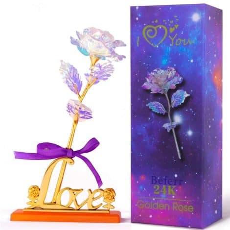 Beferr Eternal Love Rose Gift: Crystal Rose Flowers with Golden Galaxy on Love Base – Perfect for Her!