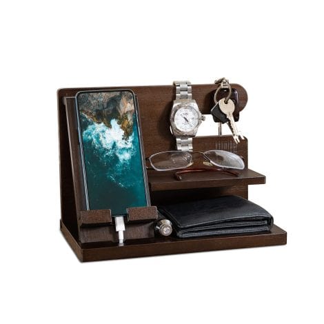 LAC Wooden Docking Station – A handy organizer for your desk or bedside, perfect for men’s birthday gifts (Brown).