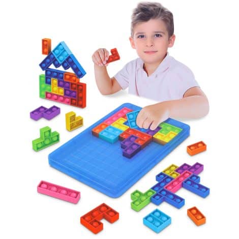 Educational toy set for kids aged 3-8. Perfect gift for boys, girls, and toddlers. IQ puzzle game and Popit fidget toy included.