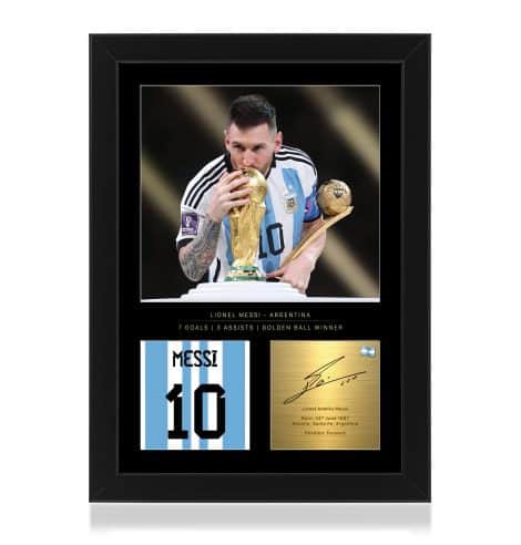 Lionel Messi Commemorative World Cup 2022 A4 Frame – Replica Signed Photo – Ideal Present for Football Enthusiasts