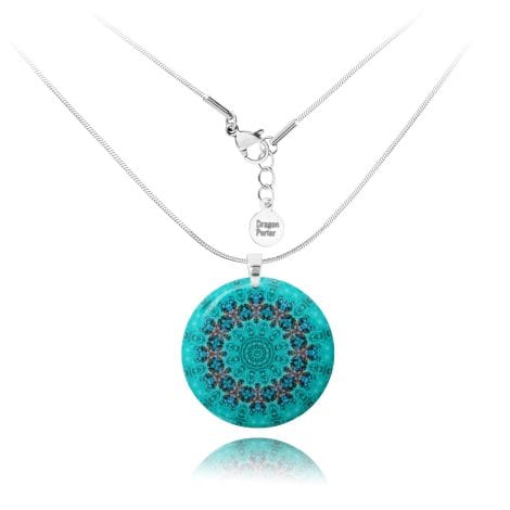 Dragon Porter Boho Mandala Pendant Necklace – an exquisite Christmas gift for women; adorned with a beautiful blue turquoise stone.