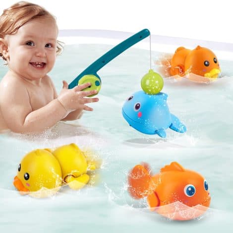 Baby Bath Time Fishing Games Set – Magnetic Duck and Whale, Perfect Christmas or Birthday Gift for Toddlers.