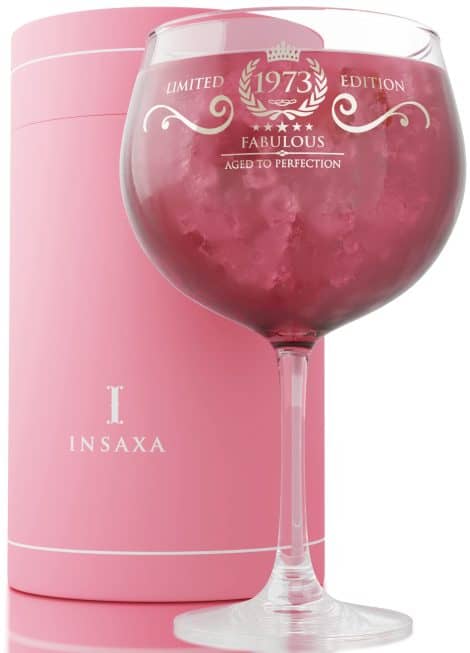 Celebrate her 50th with this fabulous 1973 large gin balloon glass – perfect gift for women!