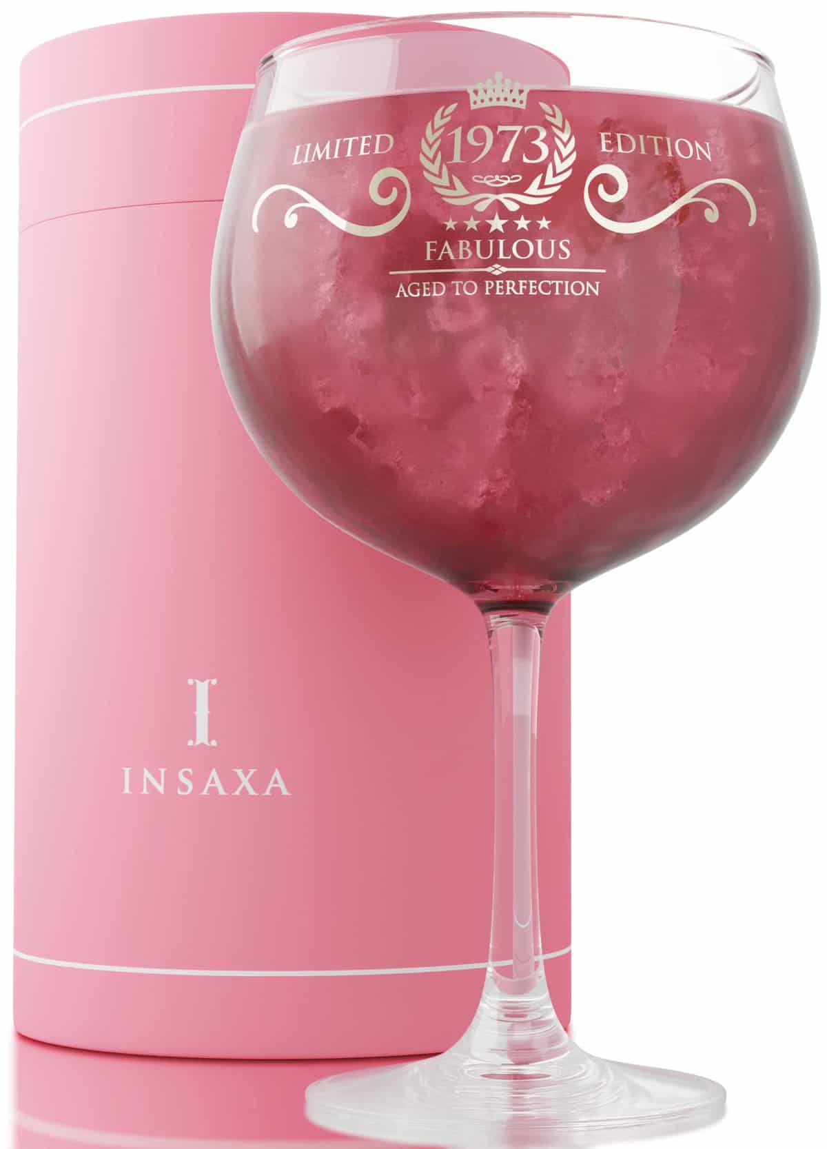 Insaxa 50th Birthday Gifts for Women - Fabulous 1973 Large Gin Balloon Glass (730ML)