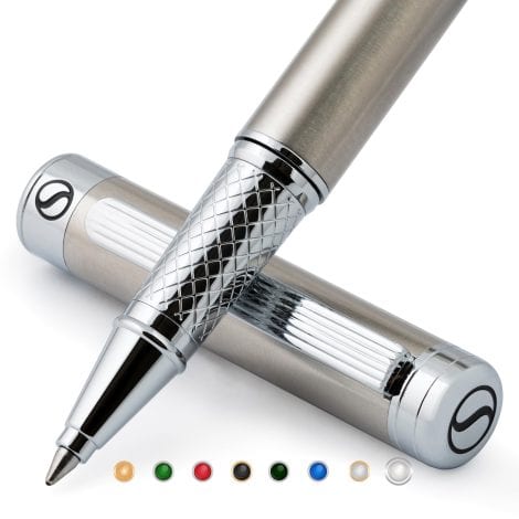 Scriveiner Rollerball Pen – Exquisite Stainless Steel Pen with Chrome Finish, Schmidt Ink Refill. Ideal Gift.