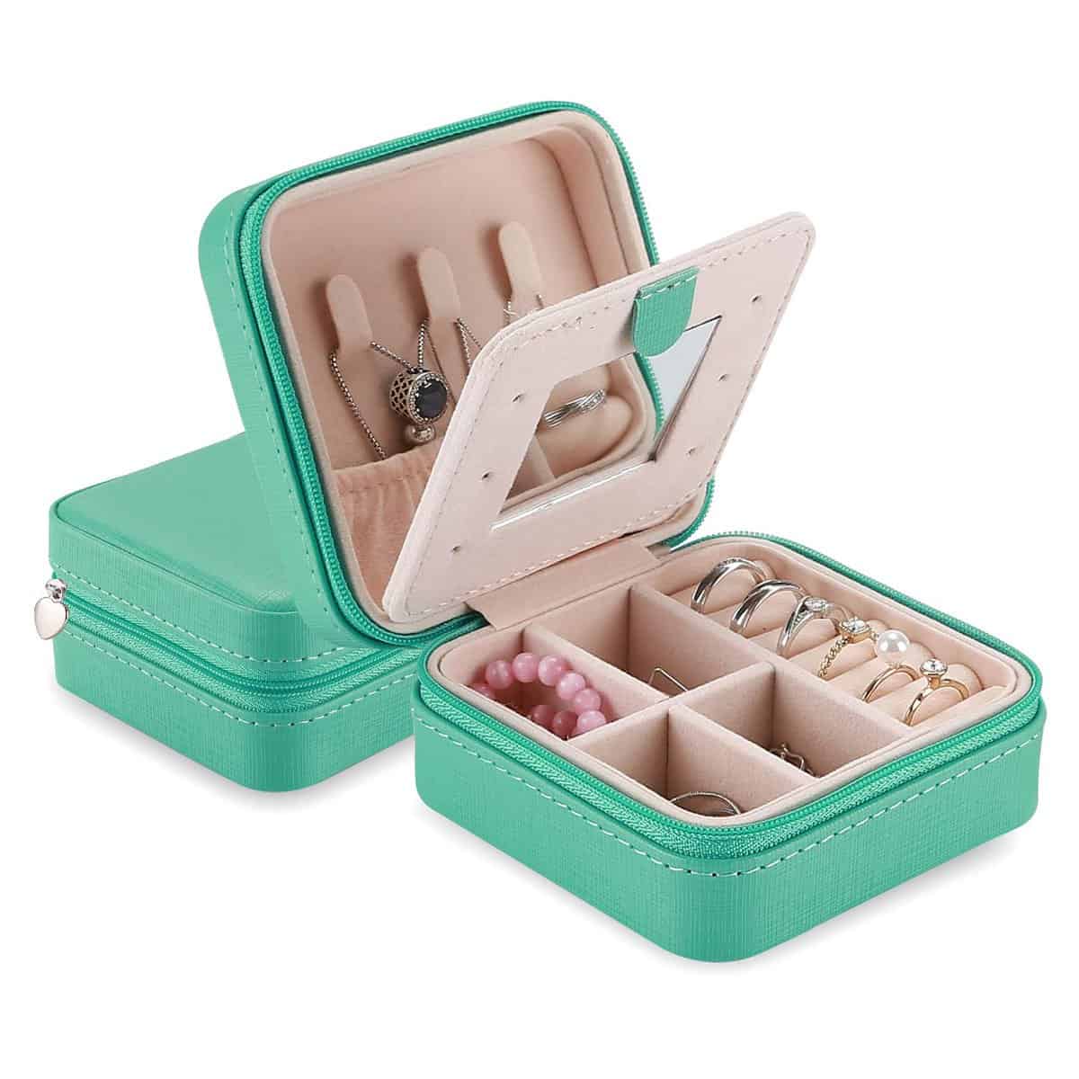 ProCase Small Travel Jewellery Box Organiser, Lovely Gifts for Women Ladies Girls Wife Mum Birthday Anniversary Christmas, Mini Storage Case for Earrings Rings Necklaces Bracelets –Mint Green