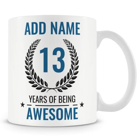 “Personalised Mug/Cup for Boys Turning 13 – Celebrate 13 Years of Awesomeness with Their Name!”