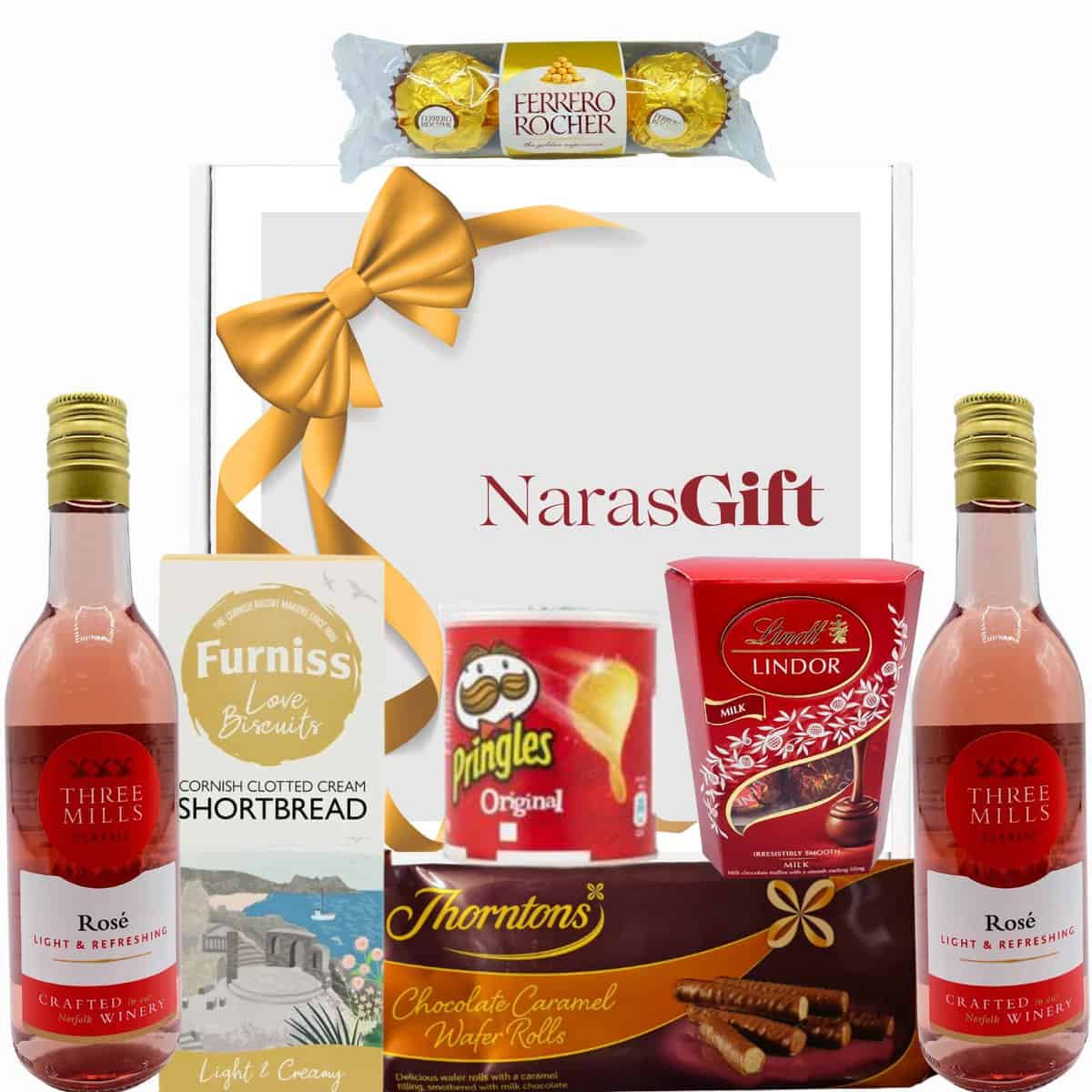 Rose Wine Gift Set - 2x Rose Wine and Chocolate Gift Set, Crisps, Biscuits and Wafer Rolls - Wine Gifts for Women, Alcohol Hampers for Couples, Birthday Gifts for Her, Wine Hamper for Men Women