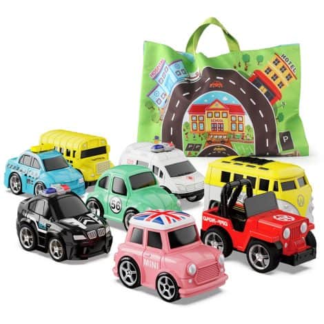 The HONGTUO Toddler Car Toys and Playmat Storage Bag with 8 Sets, perfect for kids aged 3+ and makes a great birthday gift.