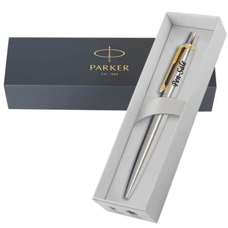 Customizable Engraved Parker Jotter Gold Trim Pen, perfect for gifting this Christmas. Ideal for both genders.