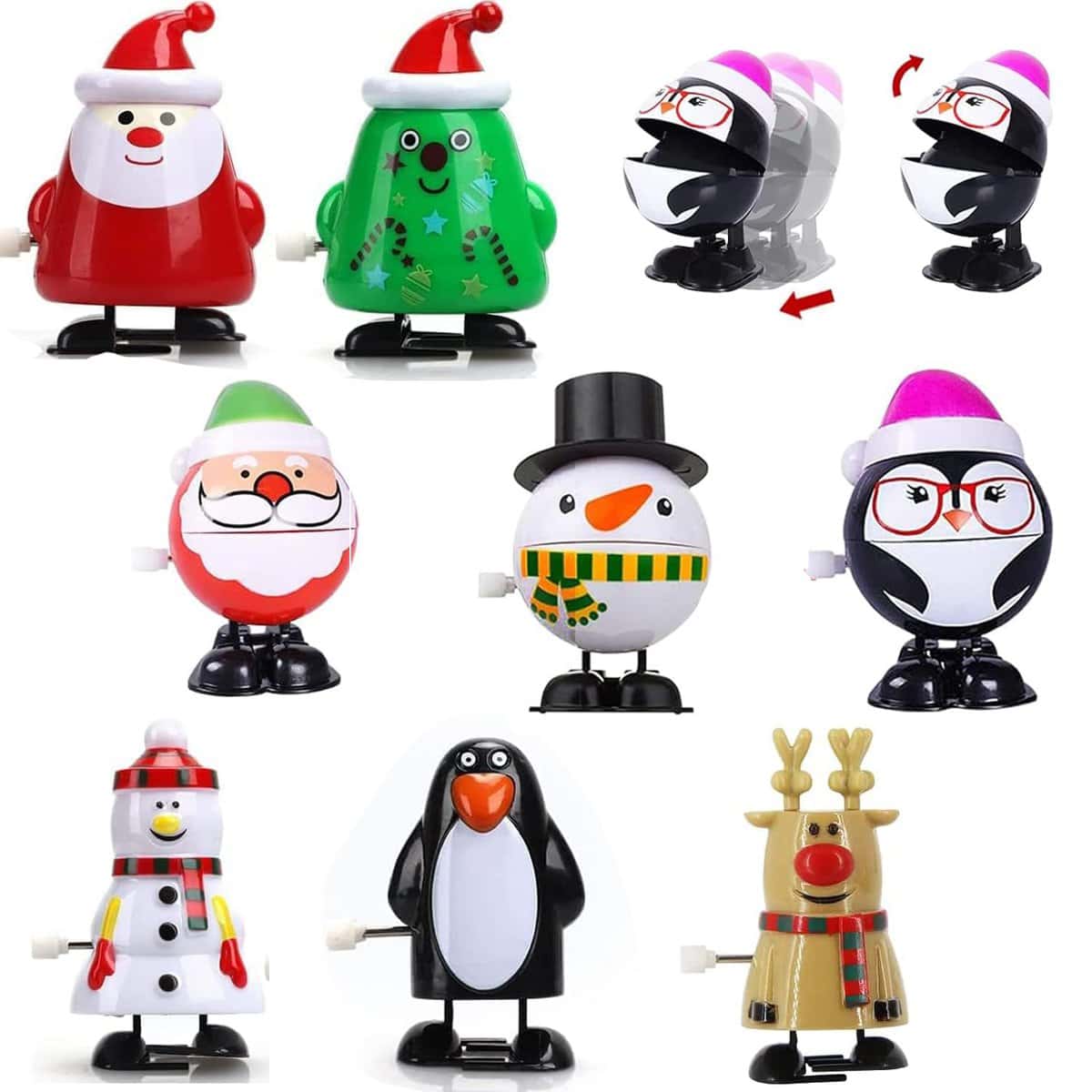 Ucradle Christmas Wind Up Toy, 8pcs Christmas Clockwork Toys Cute Santa Claus Penguin Elk Snowman Xmas Christmas Wind Up Racing Toys Decorations Great Gift For Kids Party Favor Stocking Fillers