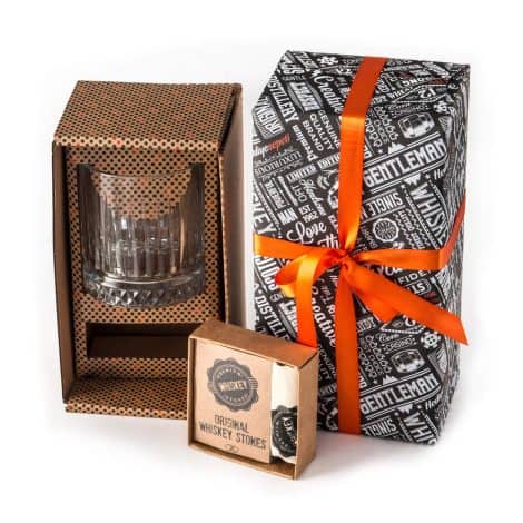 Whisky Gift Set – Big Traditional Whisky Glass – 12 Whiskey Stones with Gift Box – Ideal Gift for Dad or Birthdays