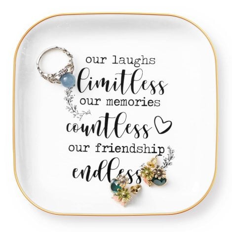 “Titanape Friendship Gifts for Women, Best Friend Ring Trinket Dish Unique Gift for Female Friend Birthday Wedding Christmas Gifts” could be paraphrased as:
“Titanape’s Best Friend Ring Trinket Dish: A unique gift for female friends on birthdays, weddings, and Christmas.”