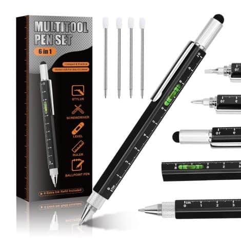 Black 6 in 1 Multitool Pen – Unique gifts for British men looking to add a useful gadget to their collection.