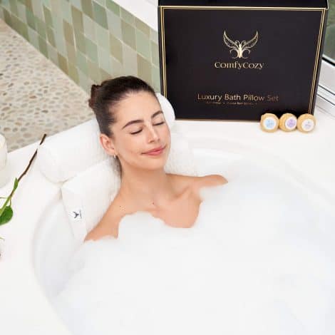 Luxury Bath Pillow Set with Crystal Bath Bombs, Exfoliating Loofah – Perfect Pampering Gift for Her.