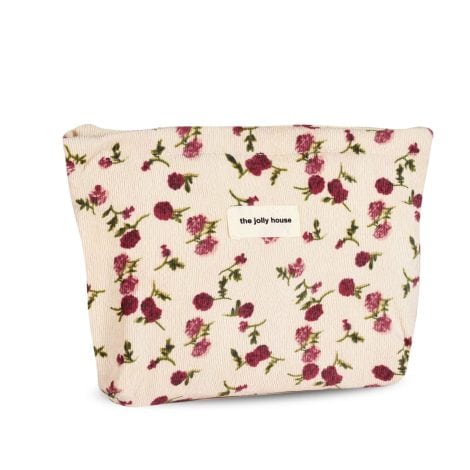 Beige Floral Canvas Cosmetic Bag – Perfect for organizing your beauty and makeup essentials, ideal as a gift.