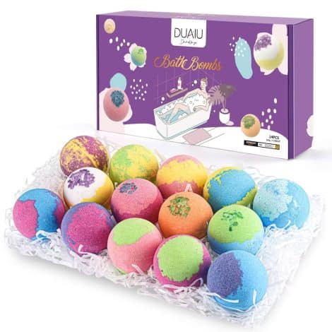 DUAIU Bath Bomb Set: 14 Natural, Organic Bubble Bath Bombs with Essential Oils. Perfect gifts for women!