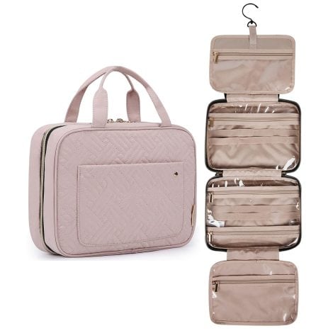 BAGSMART Clear Pink Wash Bag for Women with Large Space, Ideal for Full-sized Toiletries on Travels.