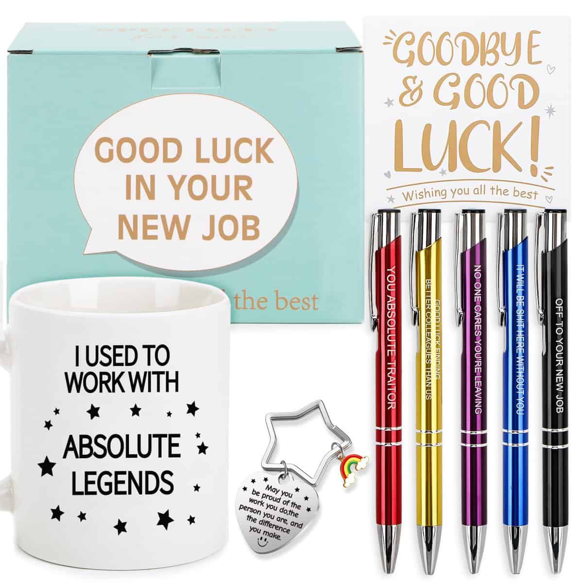 TuDou Leaving Gifts For Colleagues-Women Men, New Job Gifts For Women/Men, Goodbye Gifts Good Luck Gifts For Colleagues Boss Friends, Leaving Presents For Colleagues-Funny Mugs,Pen&Card