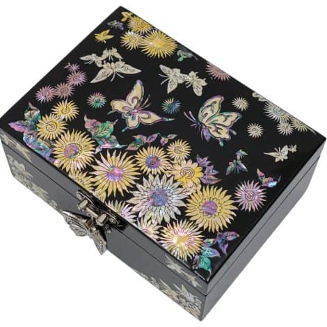 February Mountain Mum of Pearl Jewellery Box with Ring Tray – Gifts for Ladies Occasions (Sunflower).