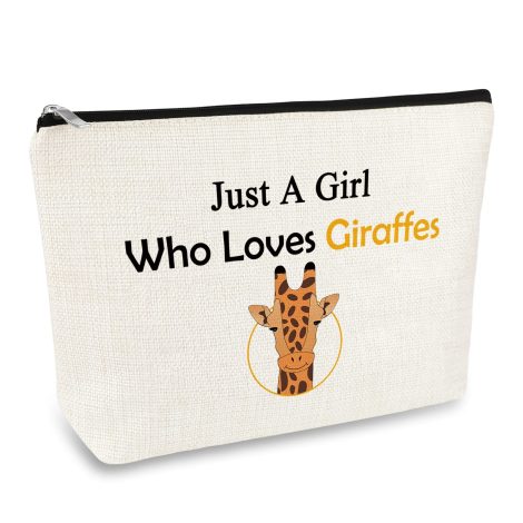 Giraffe-themed cosmetic bag, perfect for giraffe lovers; ideal gift for girls, women, teens, sisters, and friends.