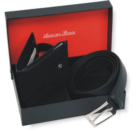 Black Medium Men’s Genuine Leather Belt and Wallet Gift Set by Ashford Ridge.