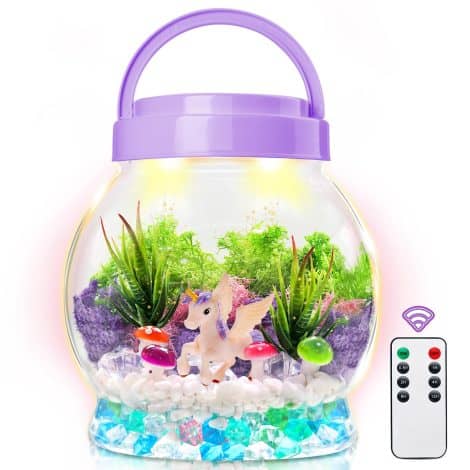 SLDALES Magical Unicorn Night Light with Terrarium Kit and Unicorn Toys – Perfect Unicorn Gift for Girls aged 3-8+.