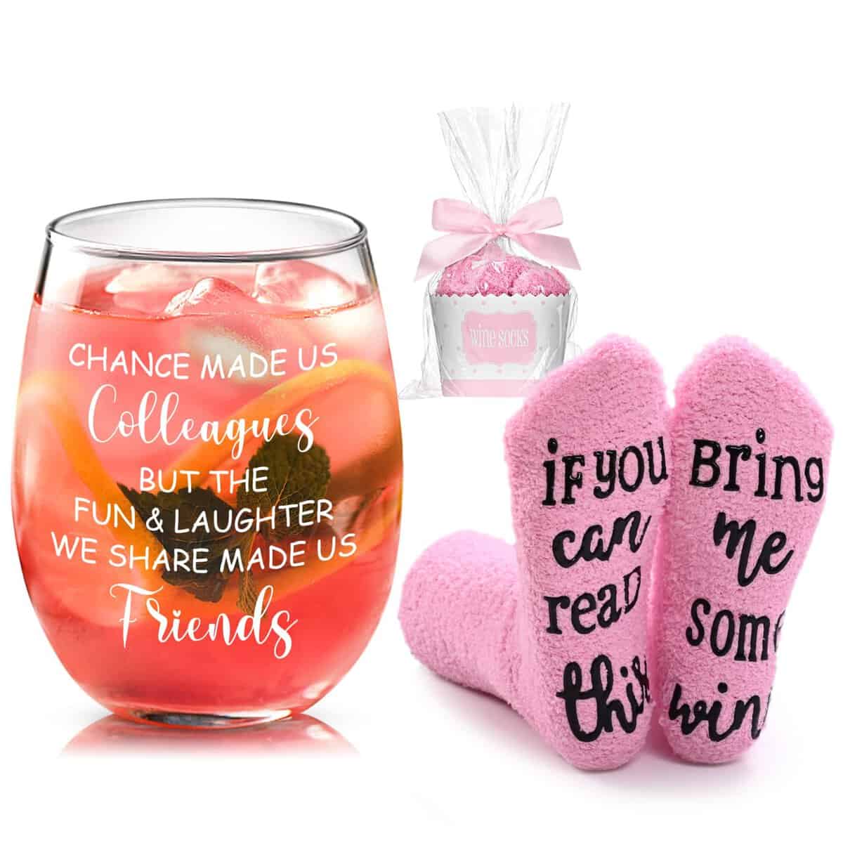 Joymaking Wine Glass Socks Set Gifts for Colleagues Retirement Gifts for Women Men Leaving Gifts for Colleagues Women Thank You Gifts New Job Gifts Presents Boss Gifts Chance Made Us Colleagues Gifts