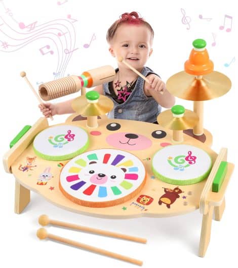 Subtail Children’s Drum Set – Musical Toys for 2-4 year olds – Wooden Drum Set for Babies – Ideal 1st birthday gift.