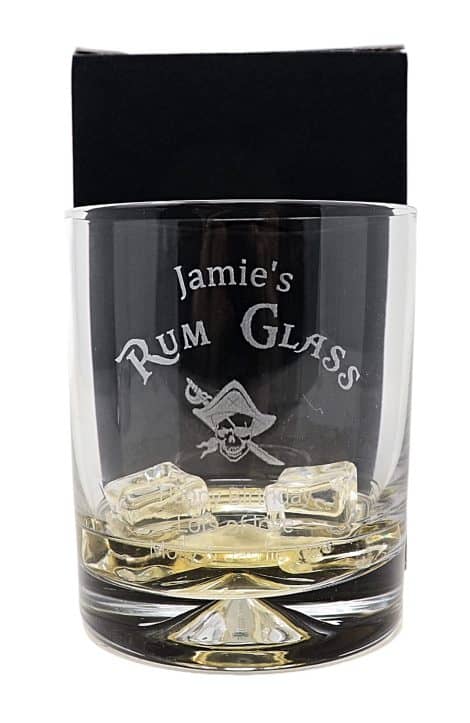 Customized Rum Patterned Glass Tumbler with Engraving – Perfectly packaged in a Gift Box.