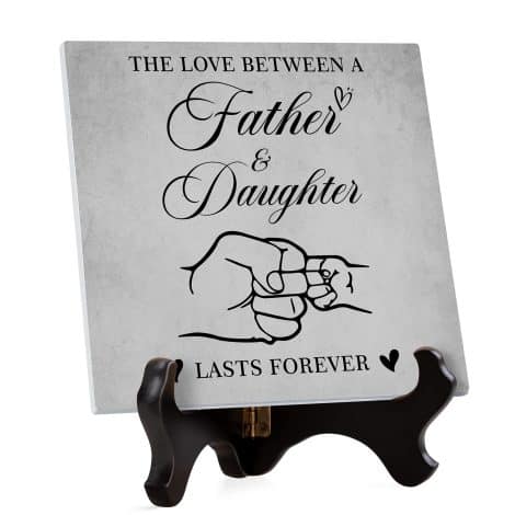 Gifts for British Dads: Acrylic Plaque Stand with sentiments from daughters, for Christmas, birthdays, retirements, and more. Suitable for any father figure.