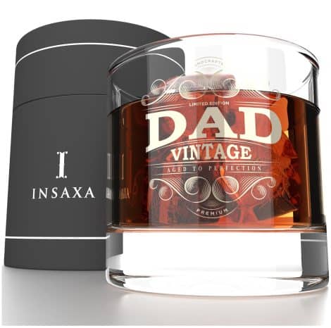 Insaxa Dad’s Delight Glass – A sophisticated lowball tumbler for dad’s birthday, Christmas or Father’s Day.