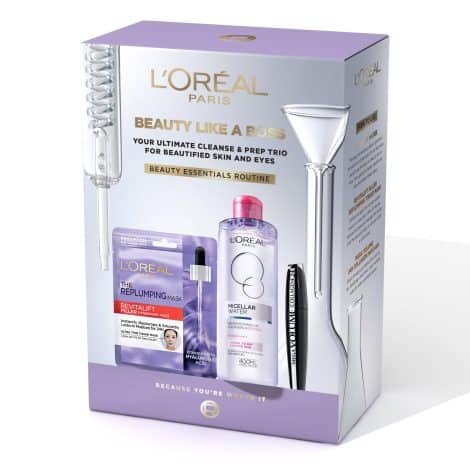 L’Oréal Paris Beauty Power Pack – Hyaluronic Acid Face Mask, Makeup Remover & Volumizing Mascara.