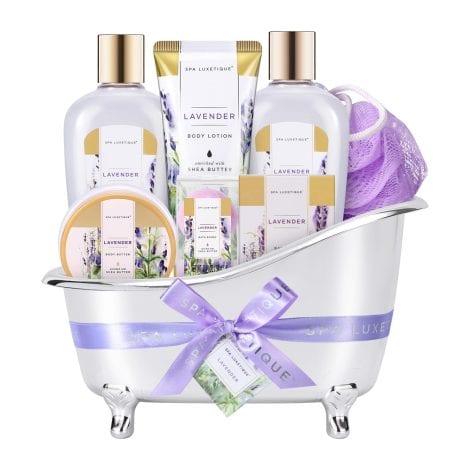 Luxurious Spa Luxetique Lavender Bath Set, perfect for pampering and gifting on special occasions.