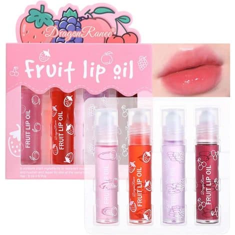 Luscious Lip Oil Set, a fruity collection of clear and moisturizing lip glosses to combat dryness. Perfect gift for girls.