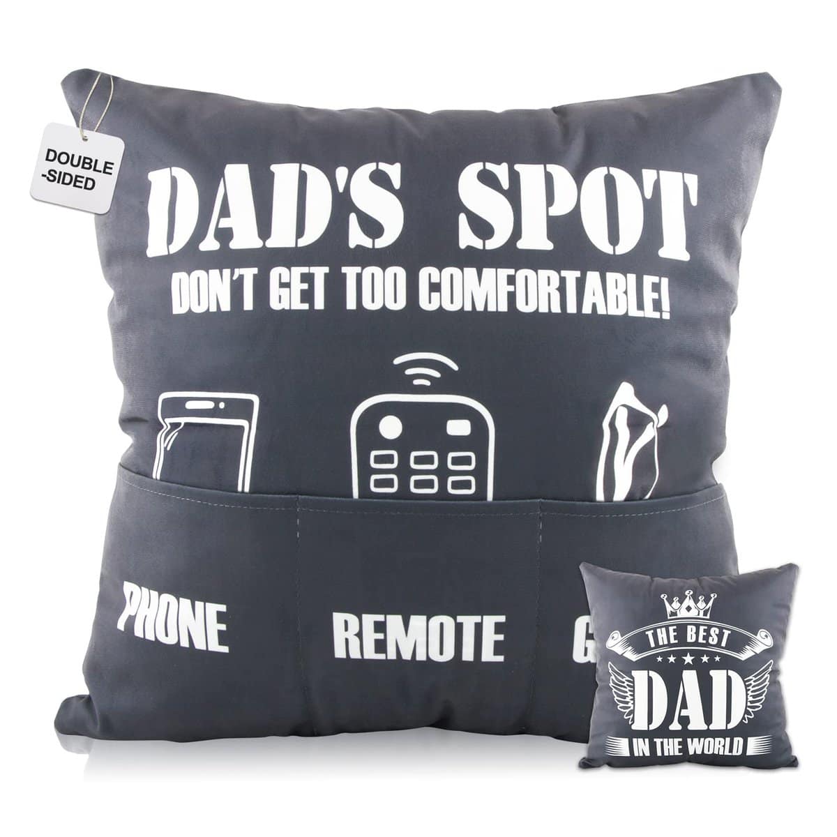 COLOFALLA Dad Birthday Gifts Father's Day Cushion Cover Double-Sided 45x45cm Throw Pillow Cover with Pockets 18 Inch for Dad from Daughter Son for Dad