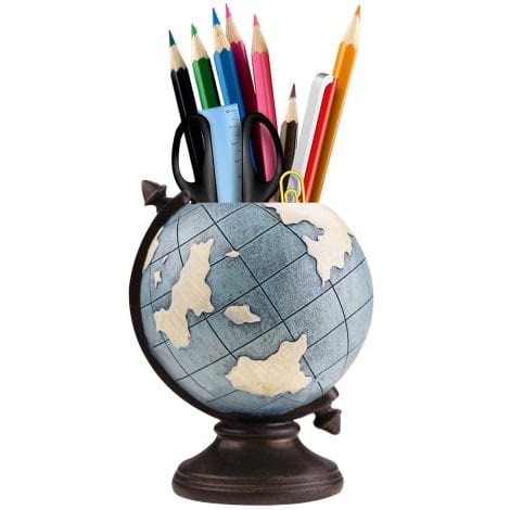 Vintage Globe Pen Pencil Holder, an ideal gift for teachers, men and geography lovers, perfect for home or office.