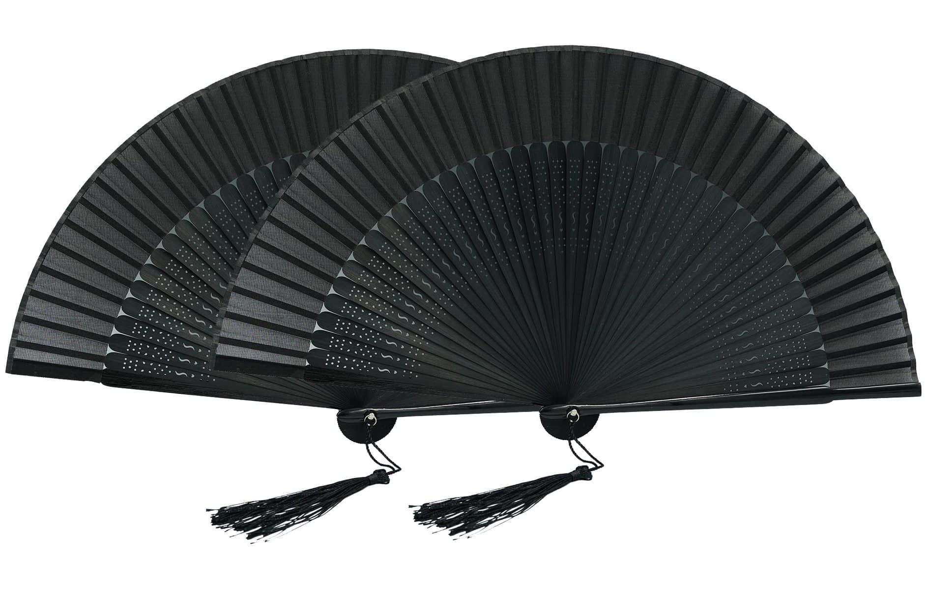 Portable Folding Fan Hand Held Bamboo Silk Folding Fan Hand Fan,Chinese/Japanese Charming Elegant Vintage Retro Style Women Hand Held Folding Fans Birthday Gifts Retro Fabric Fans (Two Black)