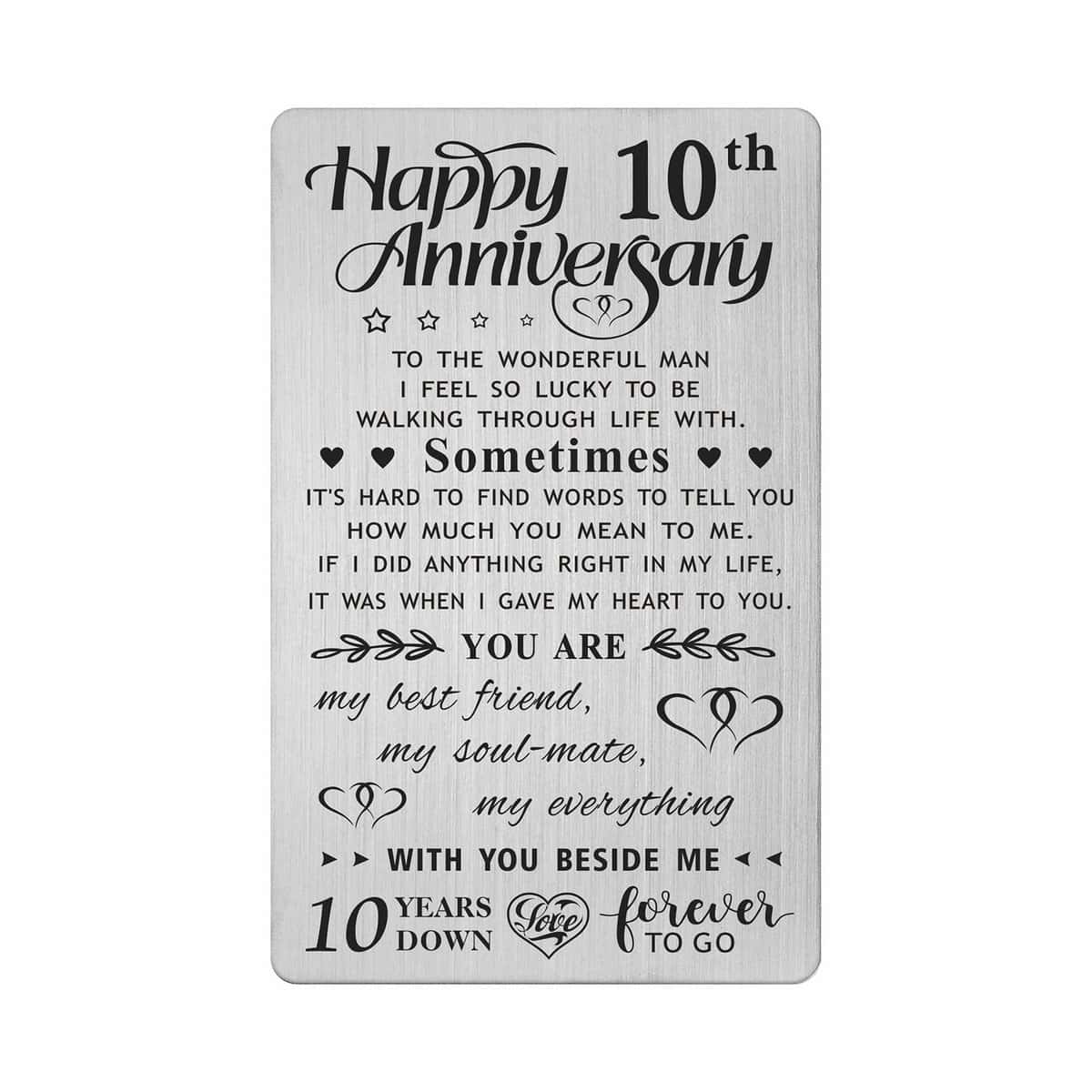 FALOGI 10th Wedding Anniversary Card Gifts for Him Husband, Happy 10 Year Anniversary Card Presents for Men, Metal Engraved Wallet Card