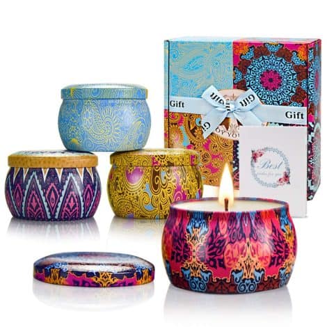 Yinuo Mirror Fragrant Candle Gift Set – 4 Pack of Soy Wax Tin Candles for a Relaxing Experience, Perfect for Women Hosts, with a Strong Aroma.