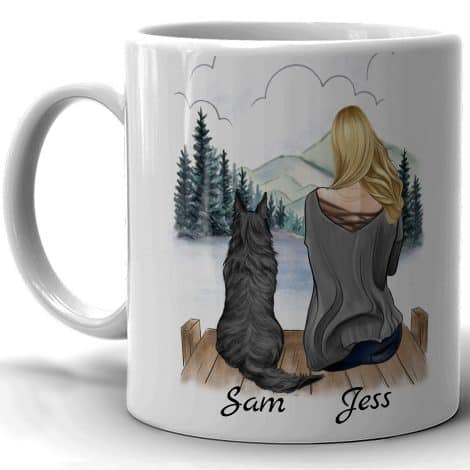 Personalized ceramic mug for women with an easy-grip handle and microwave-safe features, perfect for dog lovers.