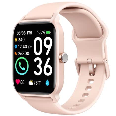 Woneligo Women’s Smartwatch with Call Function, Alexa, Fitness Tracking, Sleep Monitoring, Waterproof, and Sports Modes. Compatible with iOS and Android.