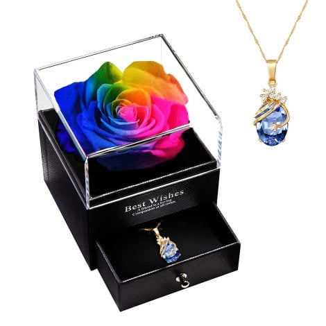 MINCHEDA’s Enchanting Mum’s Gift Set: A Preserved Rose, Necklace, Eternal Flower – Perfect for special occasions.