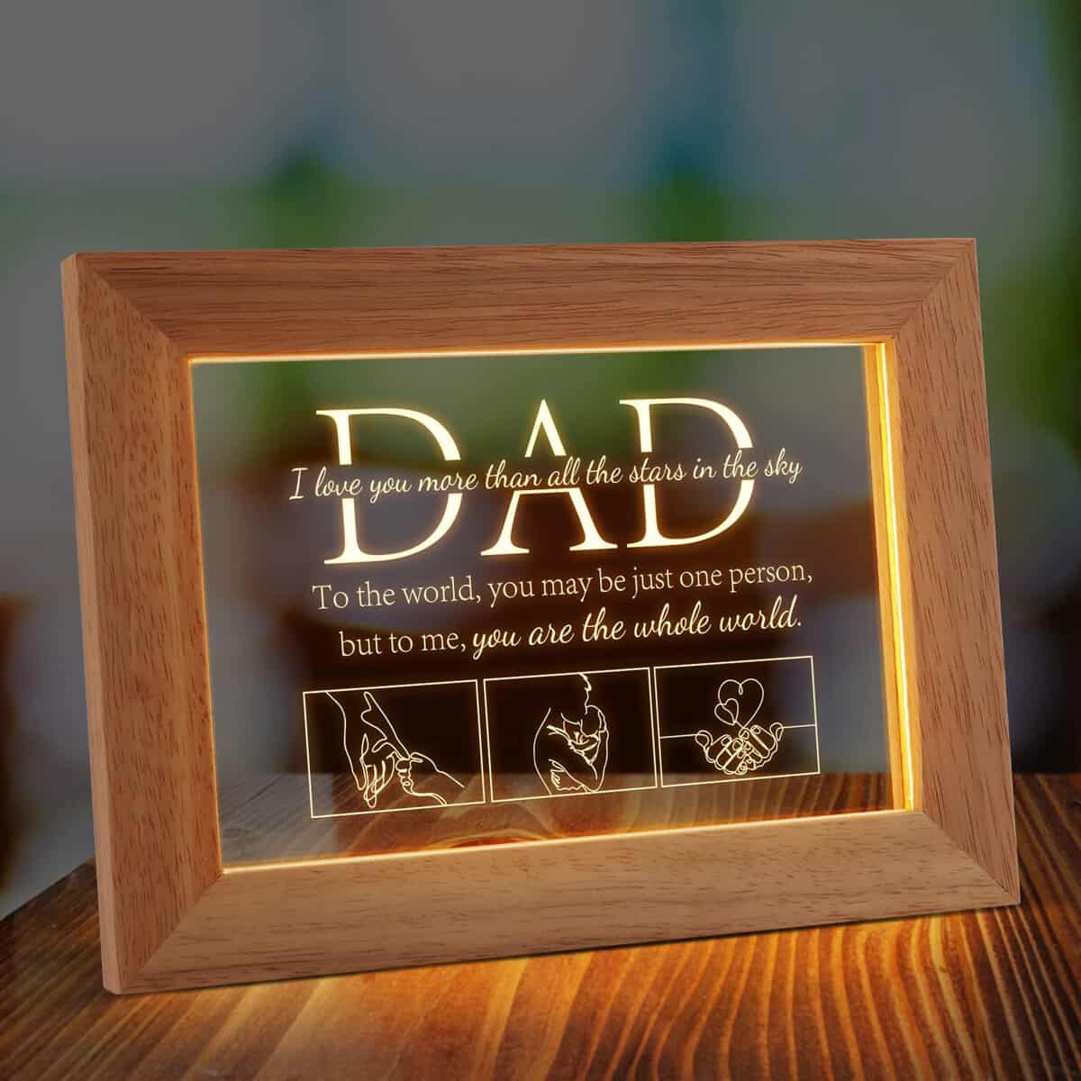 PRSTENLY Dad Birthday Gifts from Daughter Son, Christmas Dad Gifts for Men Night Light Frame with Grateful Sayings Gifts for Daddy, Dad Gifts for Birthday Christmas, Daddy Presents for Home Decor